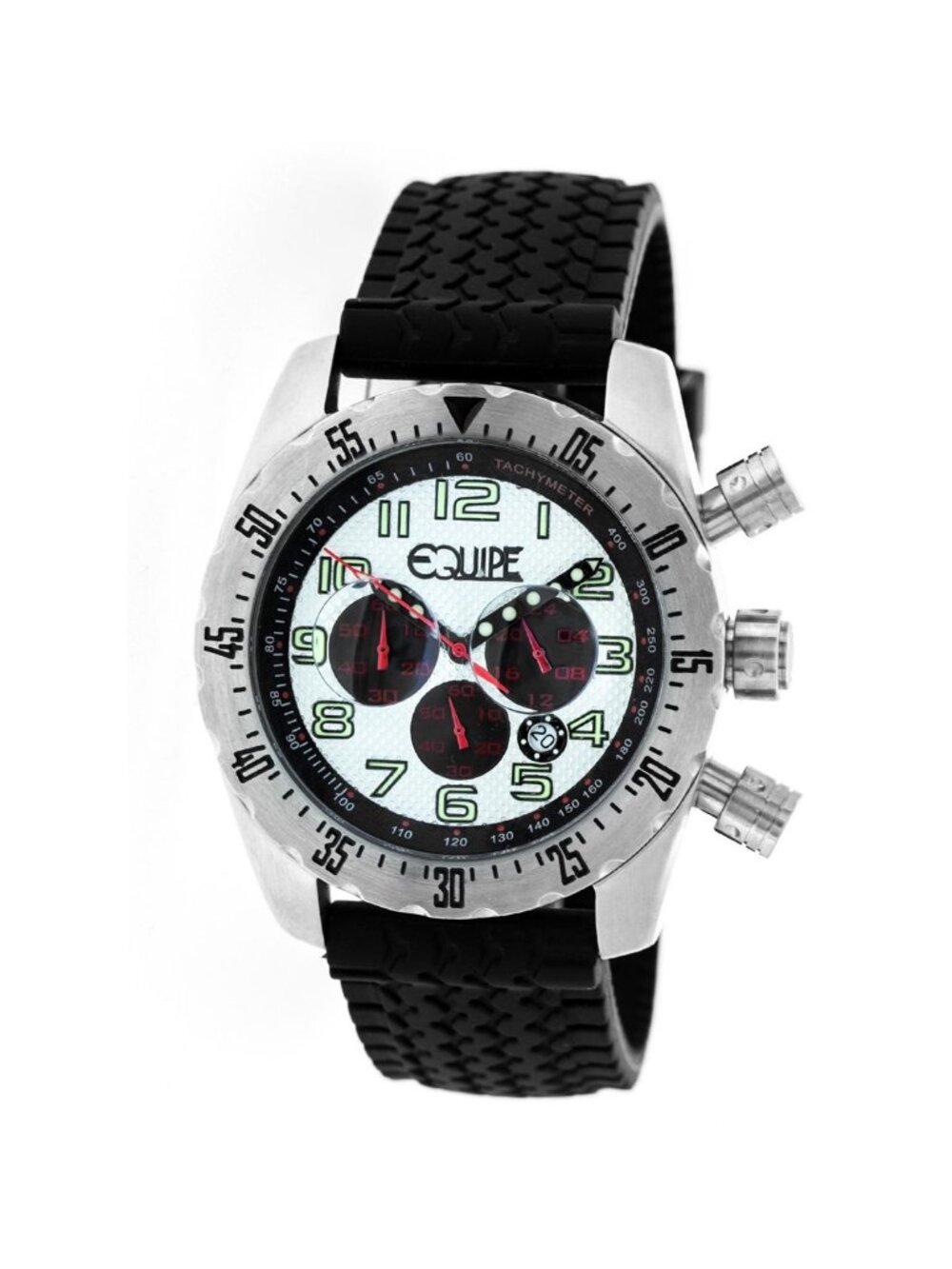 NWT Equipe Headlight Chronograph White Dial Black Leather Men's Watch
